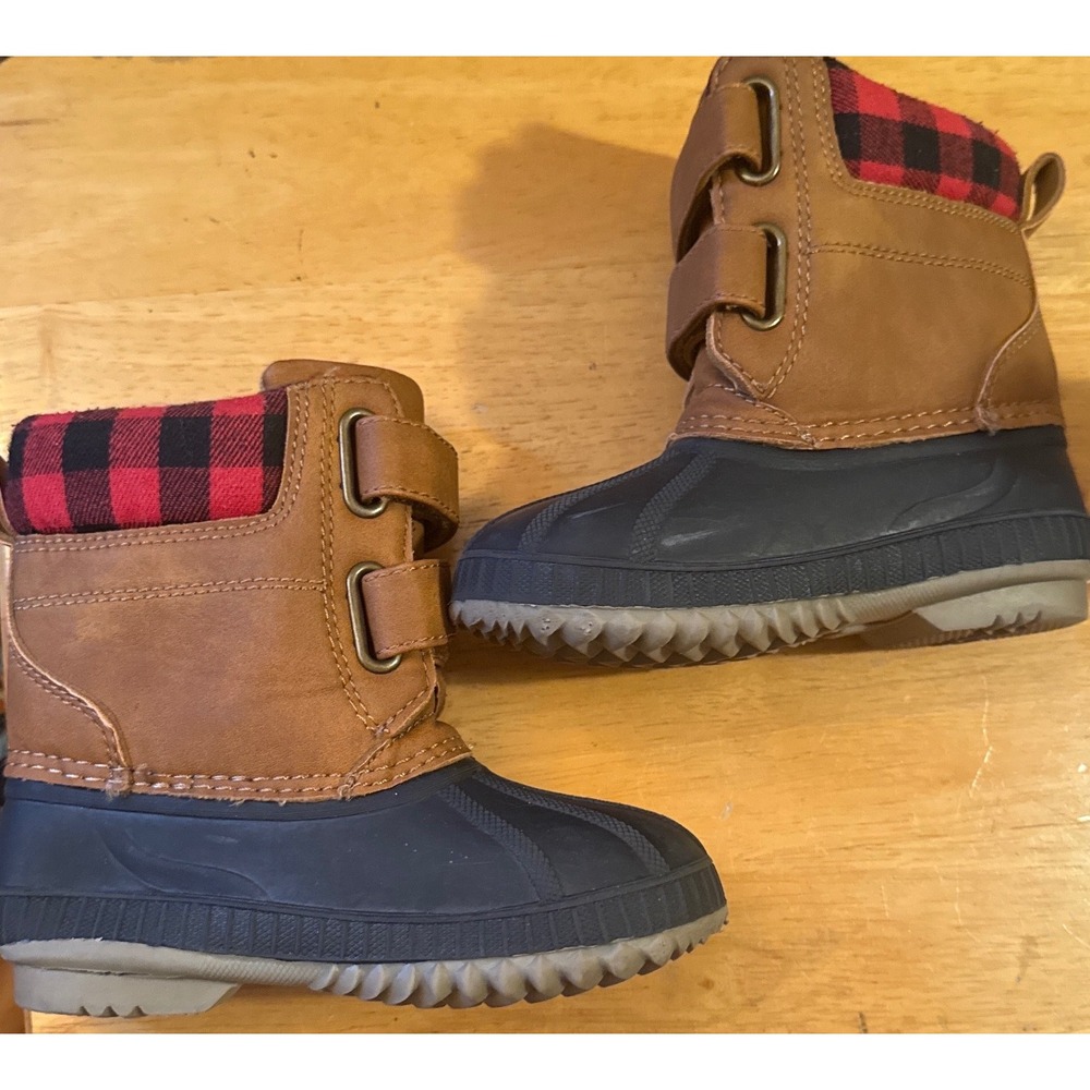Gap Kids Duck Boots 3M Thinsulate 200 g Plaid Trim Hook Loop Toddler Sz 9 / 10 - Picture 4 of 13